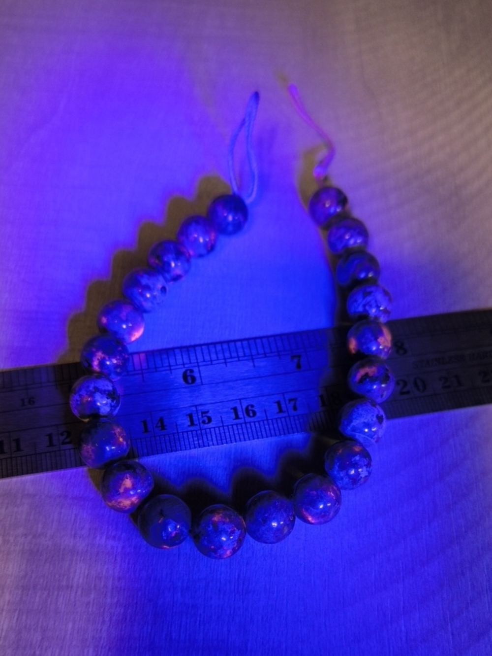#7- 10mm Yooperlite (Fluorescent Sodalite-Syenite) 8-Inch Bead Strand - Picture 2 of 4